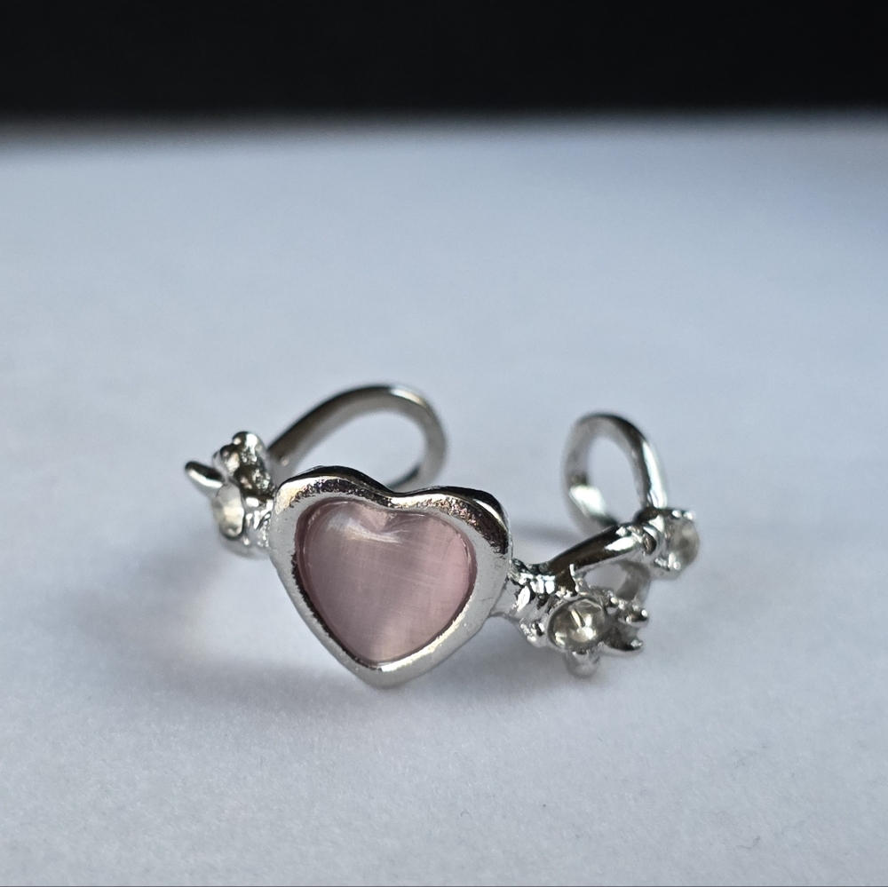 Pink Heart Ring Open Back Y2K Fashion Jewelry Size 9